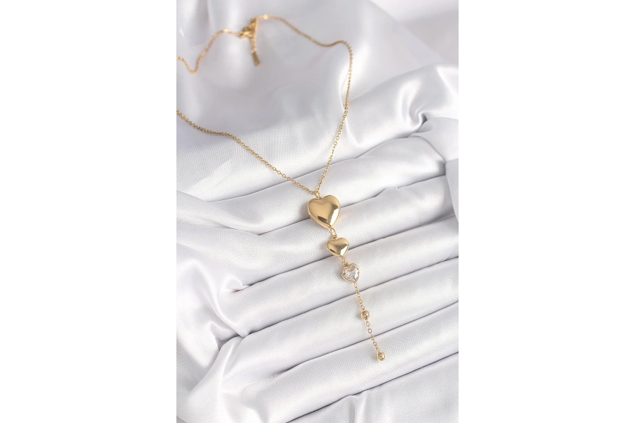 Shoecide 316l Çelik Gold Renk Sallantı Kalp Model Zirkon Taş Detaylı Kadın Kolye