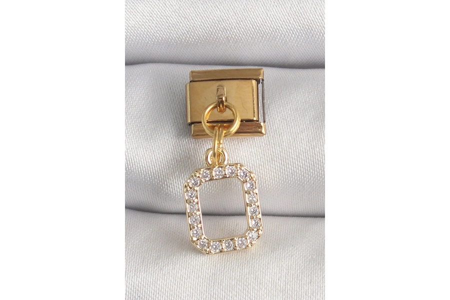 Shoecide 316l Çelik Gold Renk Sallantı Kare Zirkon Taşlı Nomination Charm
