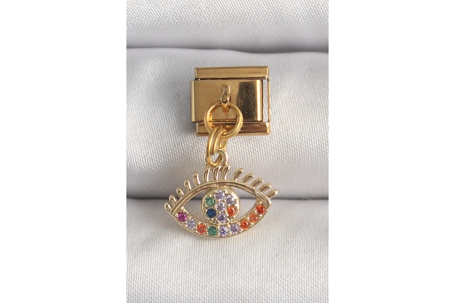 Shoecide 316l Çelik Gold Renk Sallantı Renkli Zirkon Taşlı Göz Model Nomination Charm