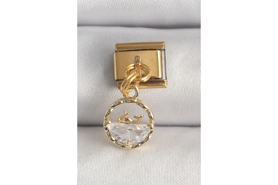 Shoecide 316l Çelik Gold Renk Sallantı Zirkon Taşlı Balina Model Nomination Charm
