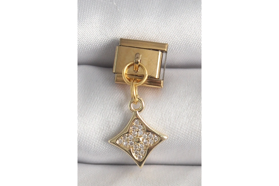 Shoecide 316l Çelik Gold Renk Sallantı Zirkon Taşlı Çiçek İşlemeli Nomination Charm