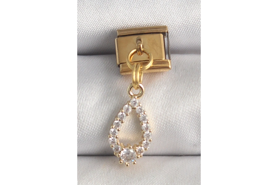 Shoecide 316l Çelik Gold Renk Sallantı Zirkon Taşlı Damla Model Nomination Charm