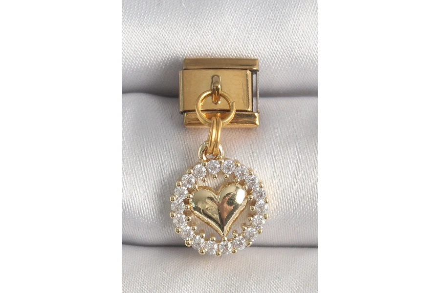 Shoecide 316l Çelik Gold Renk Sallantı Zirkon Taşlı Kalp Model Nomination Charm