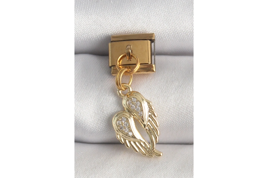 Shoecide 316l Çelik Gold Renk Sallantı Zirkon Taşlı Kanat Model Nomination Charm