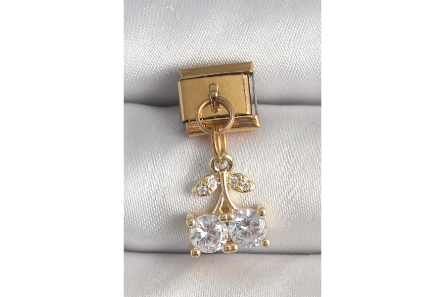 Shoecide 316l Çelik Gold Renk Sallantı Zirkon Taşlı Kiraz Model Nomination Charm