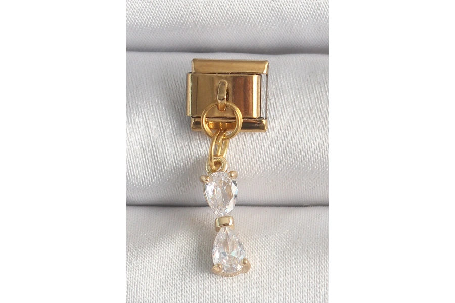 Shoecide 316l Çelik Gold Renk Sallantı Zirkon Taşlı Kurdele Model Nomination Charm