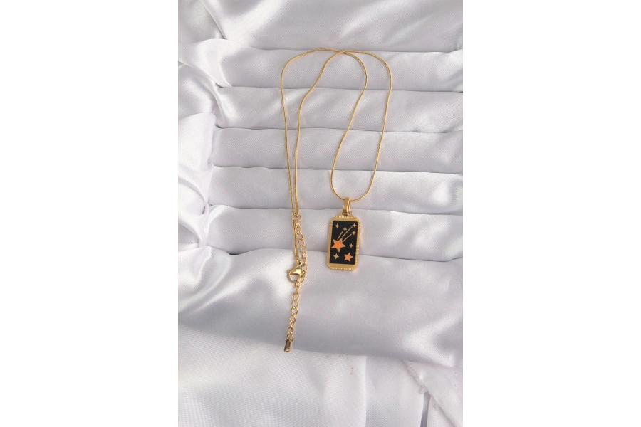 Shoecide 316l Çelik Gold Renk Siyah Mineli Yıldız Figür Tarot Kolye