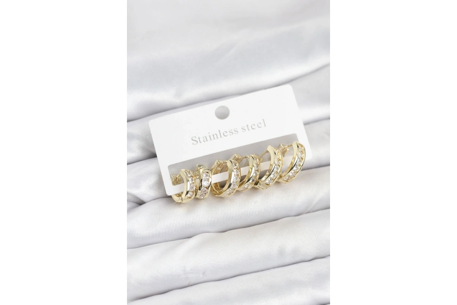 Shoecide 316l Çelik Gold Renk Su Yolu Halka Küpe Seti