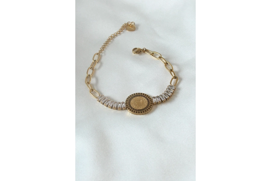 Shoecide 316l Çelik Gold Renk Tam Altın Modelli Zirkon Taşlı Kadın Bileklik