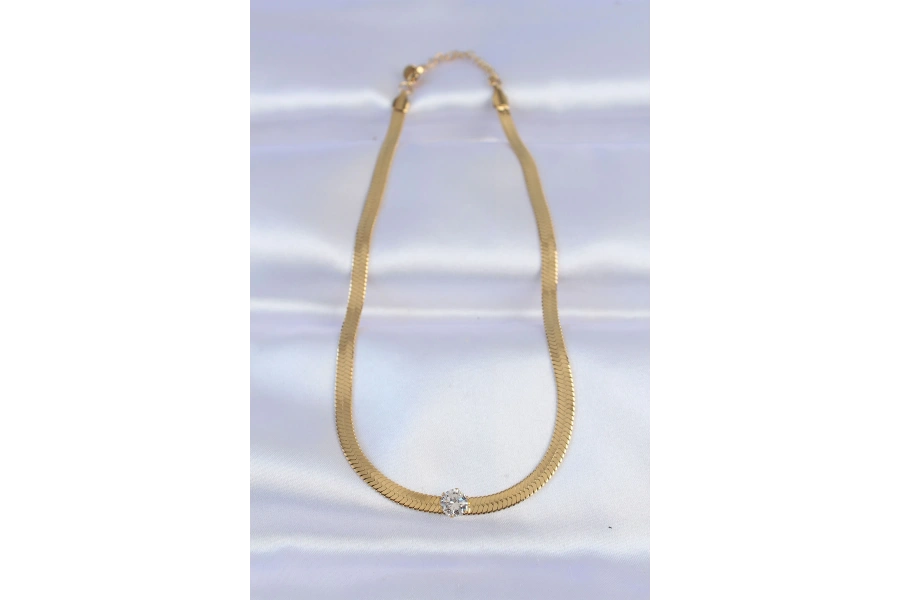 Shoecide 316l Çelik Gold Renk Tek Zirkon Taşlı İtalyan Zincir Kolye