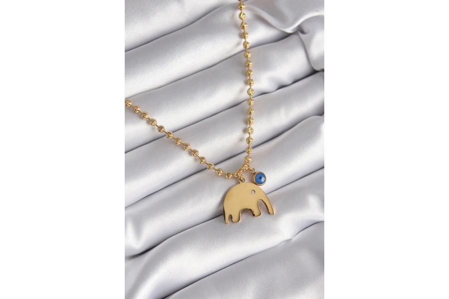 Shoecide 316l Çelik Gold Renk Top Zincir Model Fil Figür Nazar Boncuk Detay Kadın Kolye