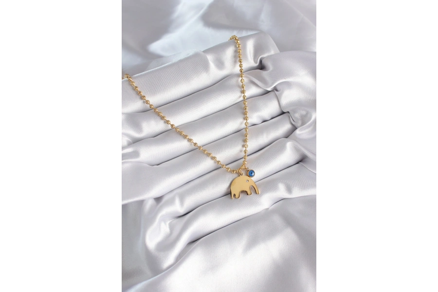 Shoecide 316l Çelik Gold Renk Top Zincir Model Fil Figür Nazar Boncuk Detay Kadın Kolye
