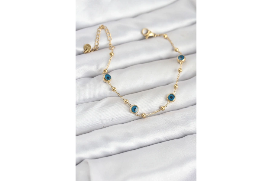 Shoecide 316l Çelik Gold Renk Topçuklu Nazar Model Kadın Bileklik