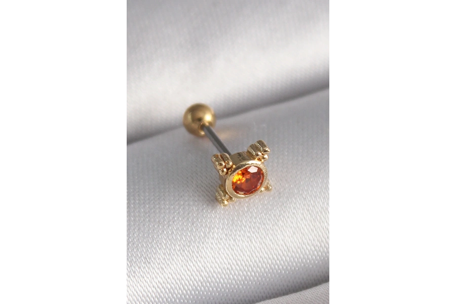 Shoecide 316l Çelik Gold Renk Turuncu Zirkon Taşlı Tragus Piercing