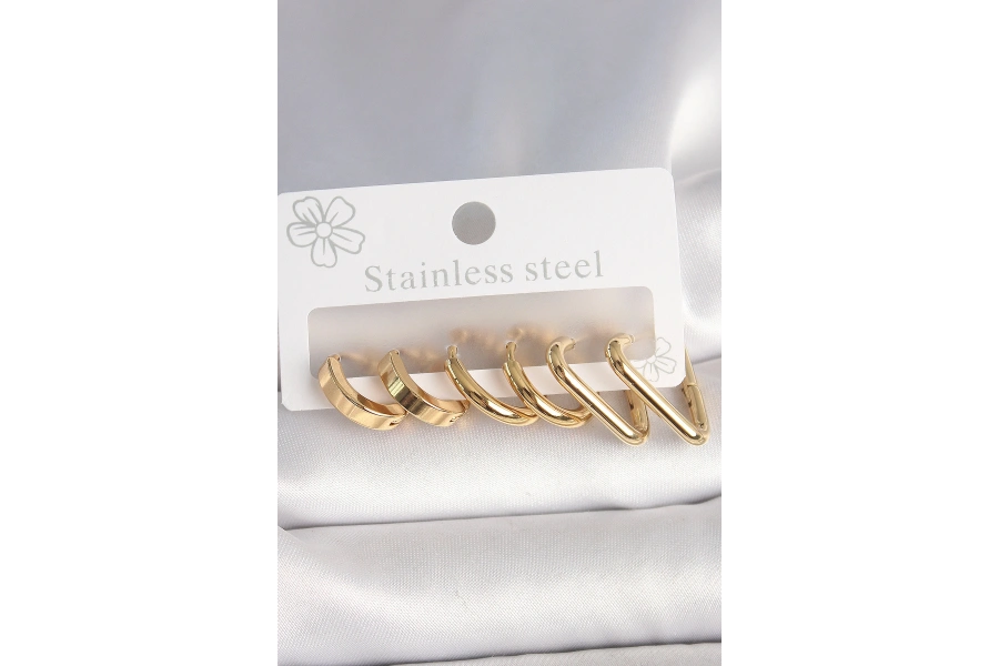 Shoecide 316l Çelik Gold Renk Üçgen Halka Model Kadın Küpe Seti