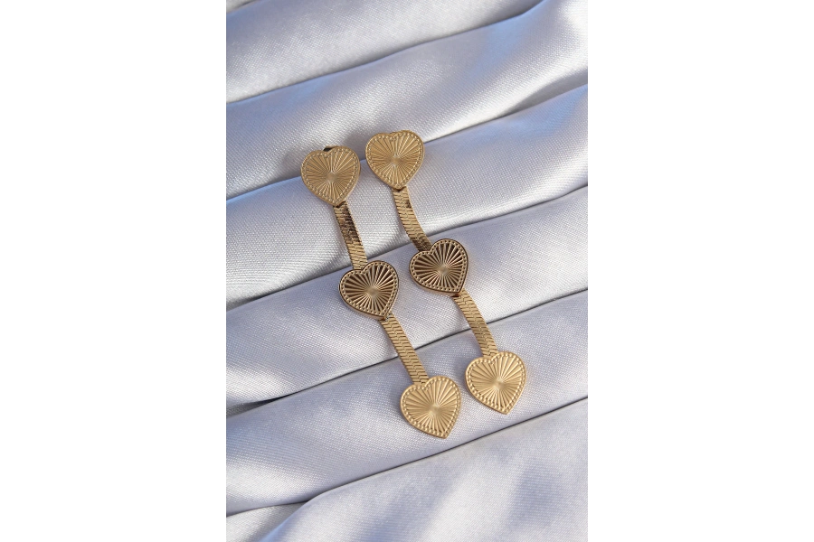 Shoecide 316l Çelik Gold Renk Uzun İtalyan Zincir Detaylı Kalp Küpe