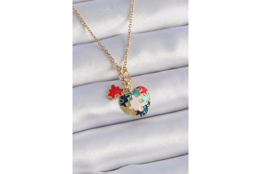 Shoecide 316l Çelik Gold Renk Yapboz Motif Kalp Figür Charm Model Kadın Kolye