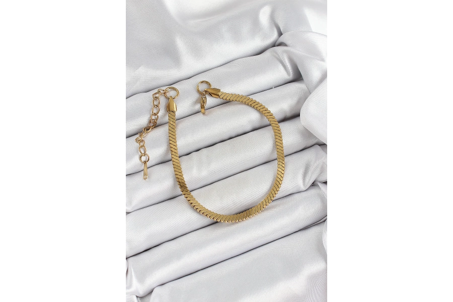Shoecide 316l Çelik Gold Renk Yassı Zincir Model Kadın Bileklik