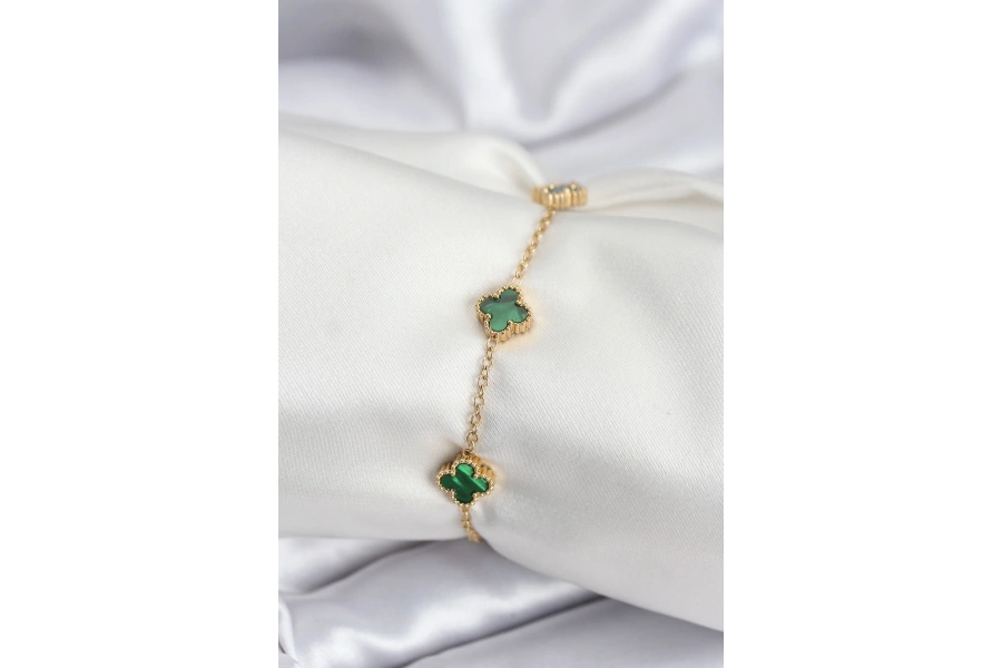 Shoecide 316l Çelik Gold Renk Yeşil Baby Boy Yonca Kadın Bileklik