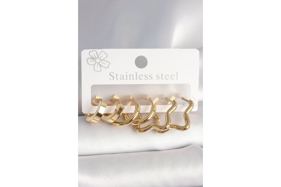 Shoecide 316l Çelik Gold Renk Yıldız Halka Model Kadın Küpe Seti
