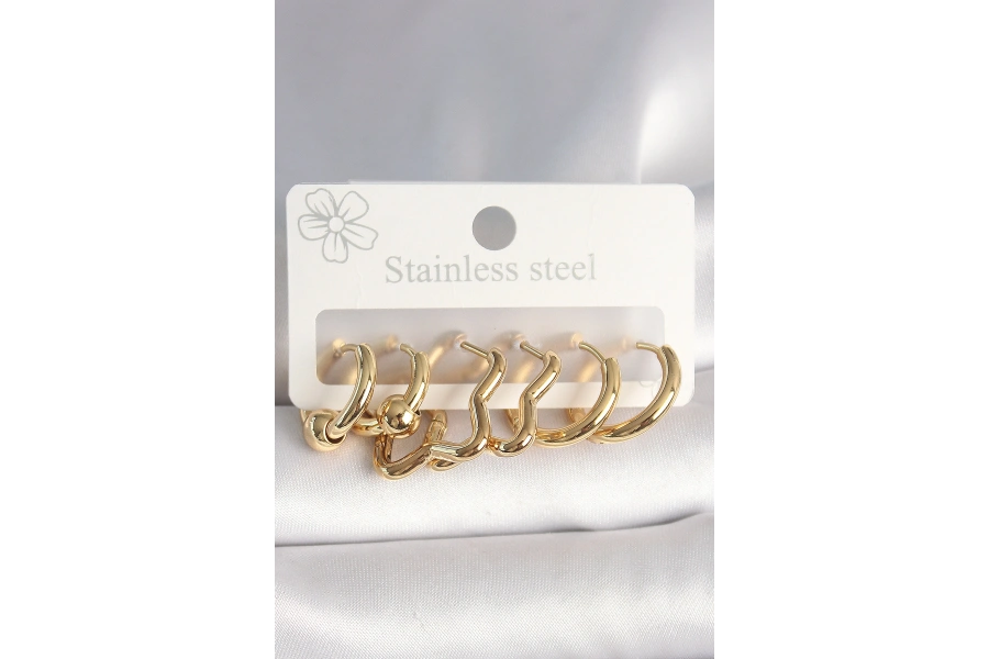 Shoecide 316l Çelik Gold Renk Yıldız Halka Model Kadın Küpe Seti
