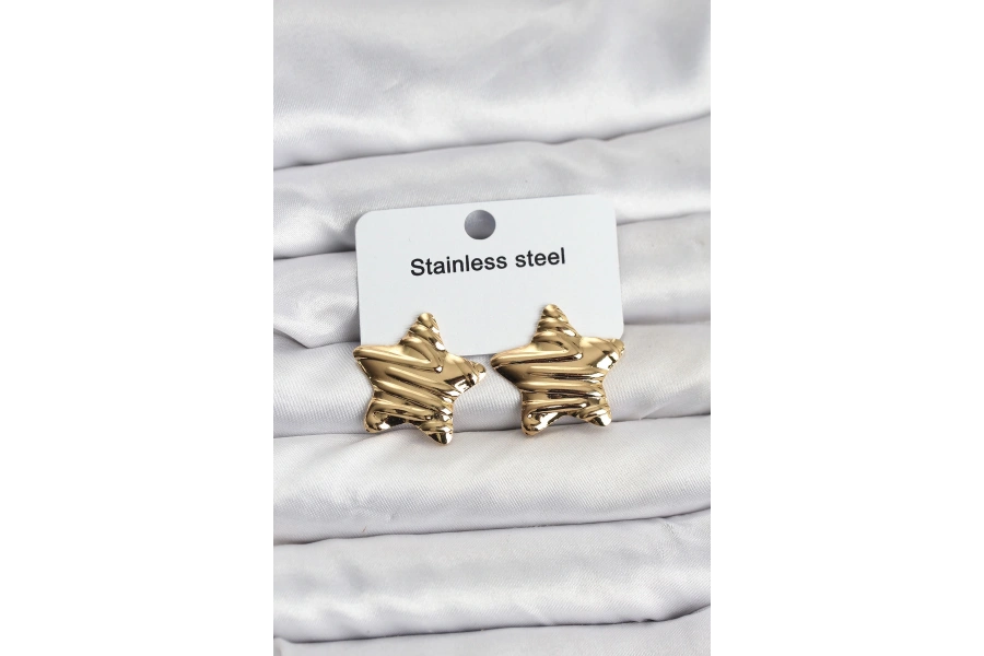 Shoecide 316l Çelik Gold Renk Yıldız Model Kadın Küpe