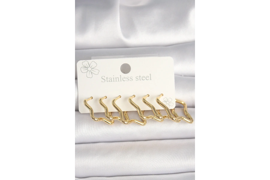 Shoecide 316l Çelik Gold Renk Yıldız Model Kadın Küpe Seti