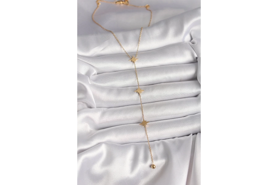 Shoecide 316l Çelik Gold Renk Yıldız Topçuk Detay Kadın Y Kolye