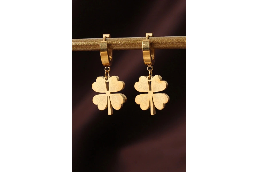 Shoecide 316l Çelik Gold Renk Yonca Küpe