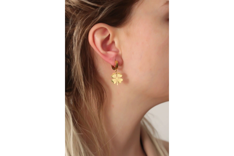 Shoecide 316l Çelik Gold Renk Yonca Küpe