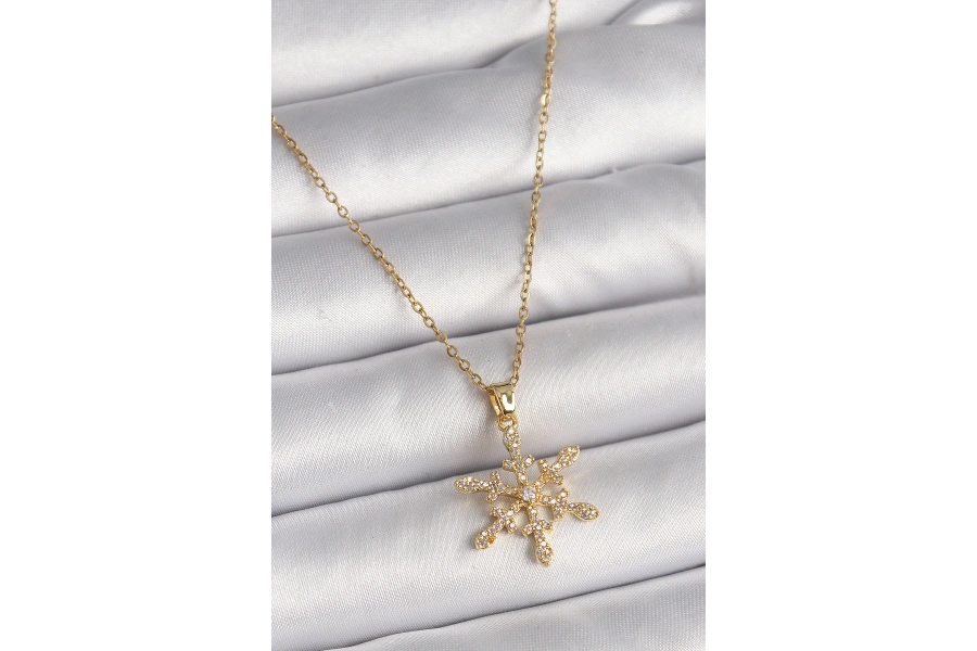 Shoecide 316l Çelik Gold Renk Zincir Zirkon Taşlı Kar Tanesi Model Kadın Kolye