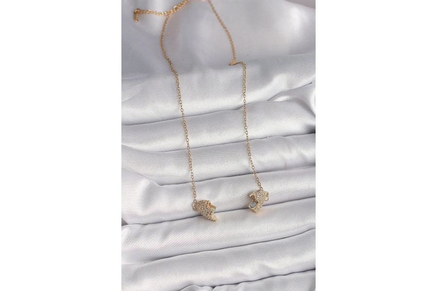 Shoecide 316l Çelik Gold Renk Zincir Zirkon Taşlı Mıknatıslı Kalp Model Kadın Kolye