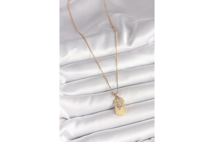 Shoecide 316l Çelik Gold Renk Zincir Zirkon Taşlı Yonca Model Kadın Kolye