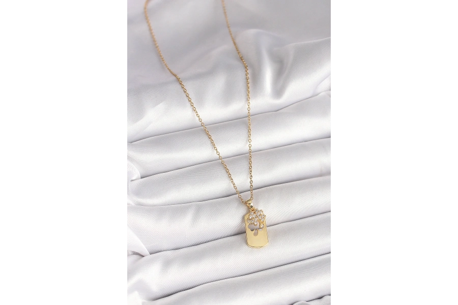 Shoecide 316l Çelik Gold Renk Zincir Zirkon Taşlı Yonca Model Kadın Kolye
