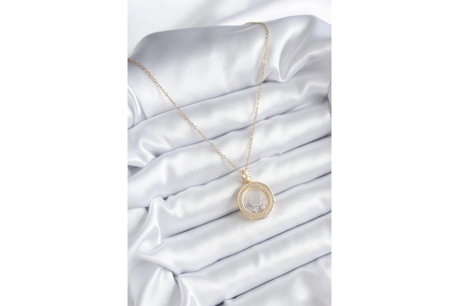 Shoecide 316l Çelik Gold Renk Zirkon Taş Detay Ay Yıldız Fanus Model Kadın Kolye