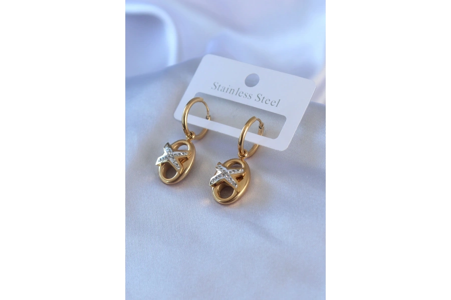 Shoecide 316l Çelik Gold Renk Zirkon Taş Detay Kadın Küpe