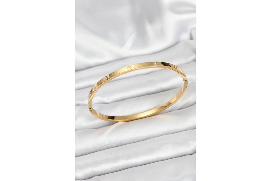 Shoecide 316l Çelik Gold Renk Zirkon Taşlı 65 Mm İnce Kadın Kelepçe Bileklik