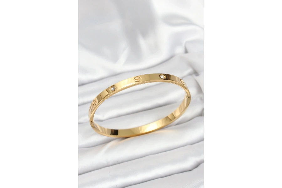 Shoecide 316l Çelik Gold Renk Zirkon Taşlı 65 Mm Kadın Kelepçe Bileklik