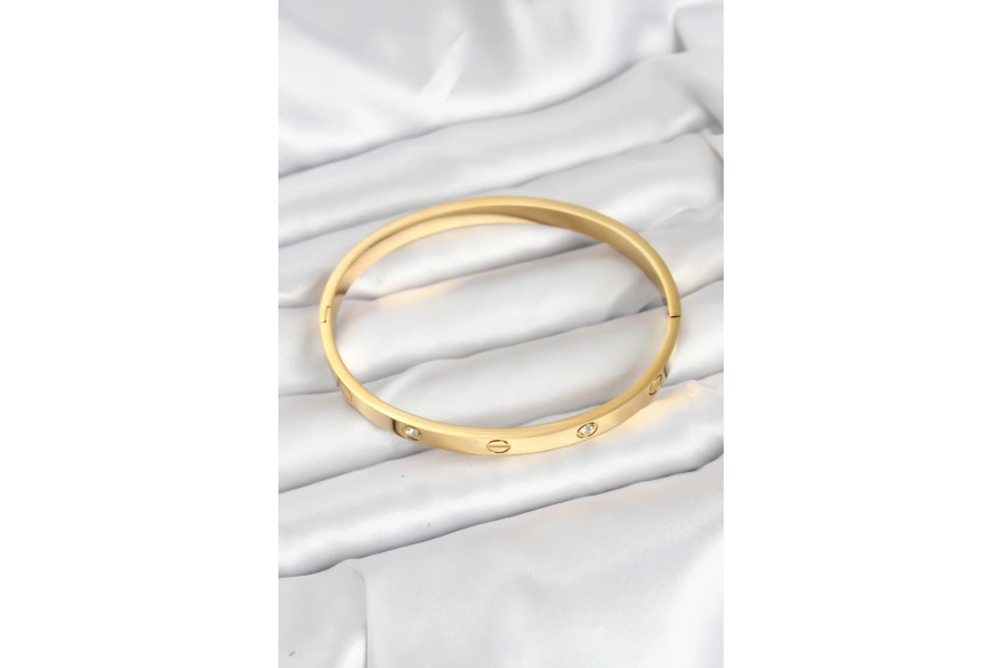 Shoecide 316l Çelik Gold Renk Zirkon Taşlı 65 Mm Kadın Kelepçe Bileklik