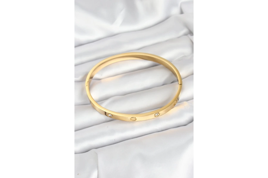 Shoecide 316l Çelik Gold Renk Zirkon Taşlı 65 Mm Kadın Kelepçe Bileklik