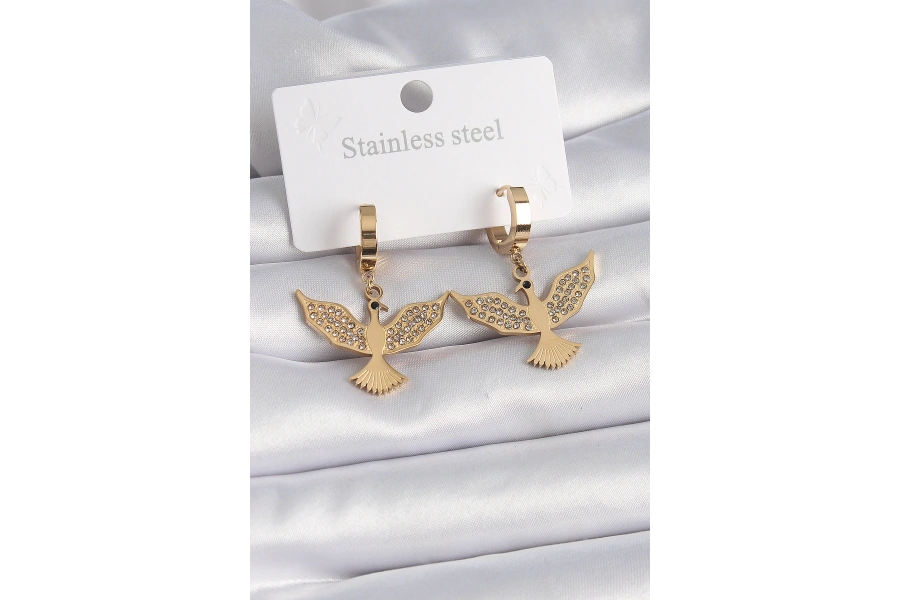 Shoecide 316l Çelik Gold Renk Zirkon Taşlı Anka Kuşu Model Kadın Küpe