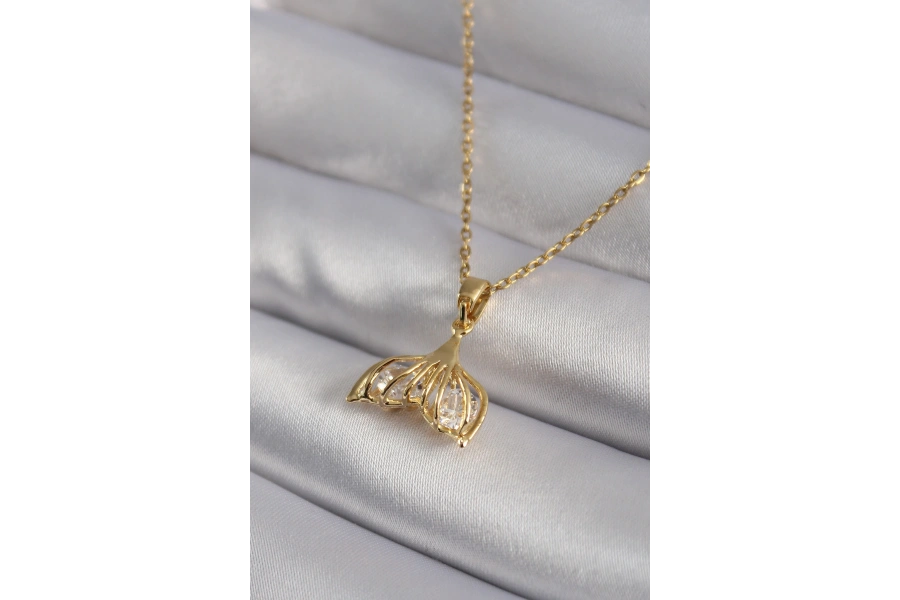 Shoecide 316l Çelik Gold Renk Zirkon Taşlı Balık Kuyruğu Model Kadın Kolye