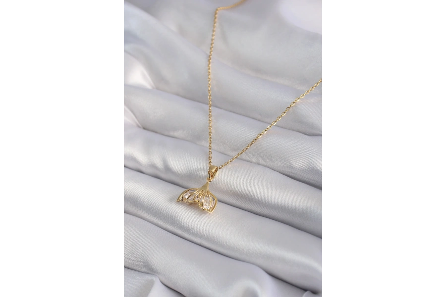 Shoecide 316l Çelik Gold Renk Zirkon Taşlı Balık Kuyruğu Model Kadın Kolye