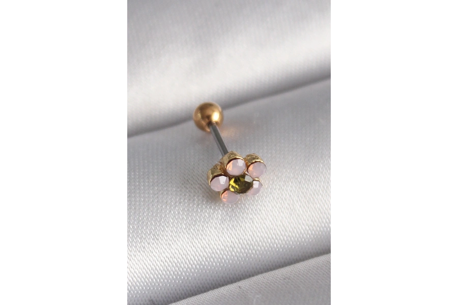 Shoecide 316l Çelik Gold Renk Zirkon Taşlı Çiçek Tragus Piercing