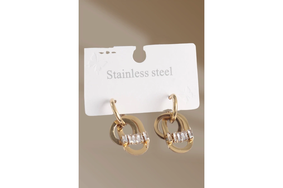 Shoecide 316l Çelik Gold Renk Zirkon Taşlı Halka Model Kadın Küpe