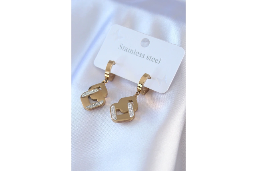 Shoecide 316l Çelik Gold Renk Zirkon Taşlı Kadın Küpe