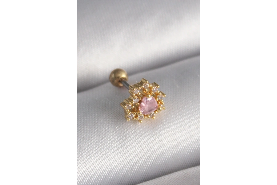 Shoecide 316l Çelik Gold Renk Zirkon Taşlı Kalp Tragus Piercing