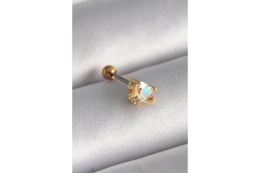 Shoecide 316l Çelik Gold Renk Zirkon Taşlı Kalp Tragus Piercing