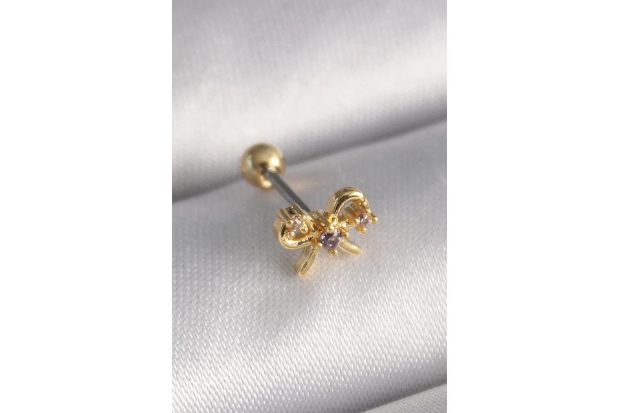 Shoecide 316l Çelik Gold Renk Zirkon Taşlı Kurdele Tragus Piercing