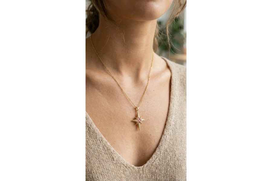 Shoecide 316l Çelik Gold Renk Zirkon Taşlı Kutup Yıldızı Model Kadın Kolye